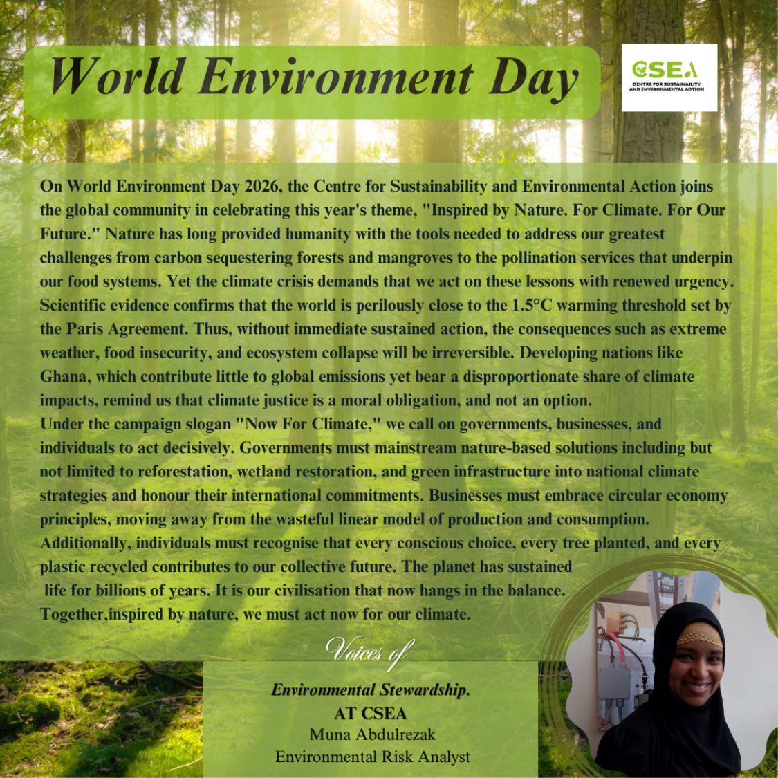 CENTRE FOR SUSTAINABILITY AND ENVIRONMENTAL ACTION  ON WORLD ENVIRONMENT DAY 2026